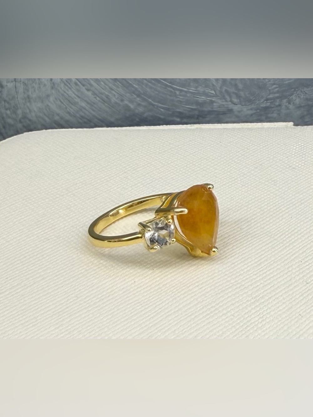 Stunning Natural Yellow Sapphire & Topaz accent Ring 18k Gold over 925 Silver- 6 - Picture 12 of 16